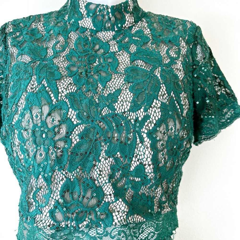 My Michelle Green Sequin 2‎ Piece Cocktail Dress Prom Lace 11 - Picture 4 of 9